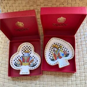 Rare Spode Playing Cards Trinket Dishes King & Queen England